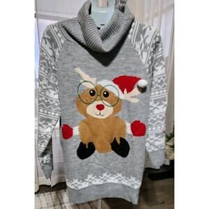 Pink Queen Women's TurtleNeck Ugly Loose Print Long Sweaterdress With Pockets S